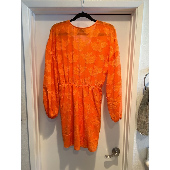 Orange Floral Wrap Tie Dress - Picture 4 of 7